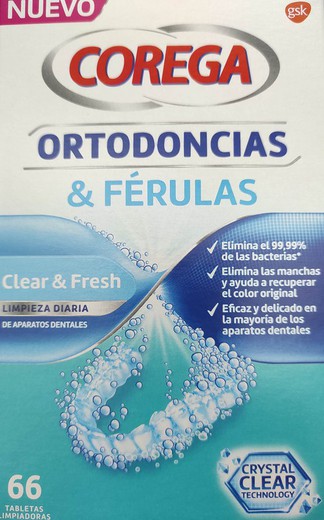 Corega Ortodoncia y Férulas 66 tabletas. Limpieza diaria