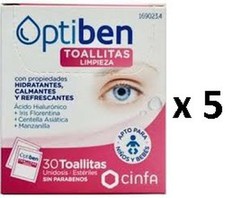 Pack Ahorro 5 Cajas Toallitas Higiénicas Oculares Optiben 30 toallitas
